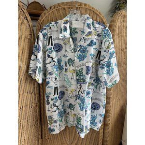 Bahama Paradise shirt button down roulette bird flower fish